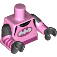 Torso, Dual Molded Arms, Tank Top with White Batman Logo, Dark Pink Sash Print, Black Sleeves Pattern, Bright Pink Arms with Dark Pink Stripes Print, Black Hands Bright Pink