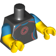 Torso, Dual Molded Arms, Wetsuit with Turtle in Coral Circle Print, Dark Azure Sleeves Pattern, Yellow Arms and Hands Schwarz