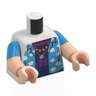 Torso, Dual Molded Arms with Dark Azure Shirt, White Clouds, Dark Blue Shirt, Magenta Collar, Letters, Necklace print, Dark Azure Sleeves Pattern, Light Nougat Arms and Hands White