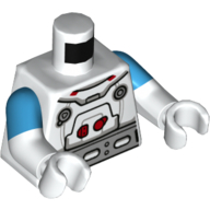 Torso, Dual Molded Arms, Spacesuit, Silver Belt, Red Buttons, Light Bluish Gray Trim Print, Dark Azure Sleeves Pattern, White Arms and Hands Weiß