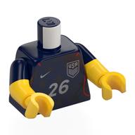 Torso, Dual Molded Arms with Football Shirt, Black Stars, Silver USA Logo, '26', Nike Logo print, Dark Blue Sleeves Pattern, Yellow Arms and Hands Dark Blue