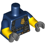 Torso, Dual Molded Arms, Muscles, Harness, Gold Police Badge Print, Dark Blue Sleeves Pattern, Yellow Arms, Dark Bluish Gray Hands Dunkelblau