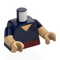 Torso, Dual Molded Arms with Robe, Red/Dark Red Belt print, Dark Blue Sleeves Pattern, Warm Tan Arms and Hands Dark Blue