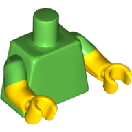 Torso, Dual Molded Arms with Bright Green Sleeves Pattern, Yellow Arms and Hands Bright Green