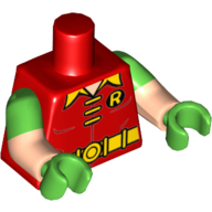 Torso, Dual Molded Arms, 'R' Symbol, 3 Yellow Clasps and Collar and Belt Print, Bright Green Sleeves Pattern, Light Nougat Arms, Bright Green Hands Rot