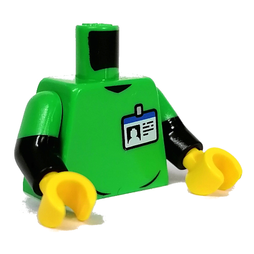 Torso, Dual Molded Arms with ID Badge, Blue 'RESCUE' Logo print, Bright Green Sleeves Pattern, Black Arms, Yellow Hands Hellgrün