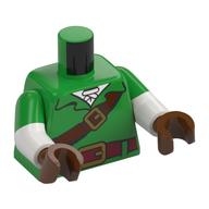 Torso, Dual Molded Arms, Shirt, Dark Red Belt, Gold Buckle, Reddish Brown Strap, White Shirt print, Bright Green Sleeves Pattern, White Arms, Reddish Brown Hands Hellgrün