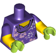 Torso, Dual Molded Arms, Shirt with White and Lavender Flowers Print, Dark Purple Sleeves Pattern, Yellow Arms, Lime Hands Dunkellila