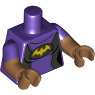 Torso, Dual Molded Arms, Wetsuit with Batman Logo / Zipper on Back Print, Dark Purple Sleeves Pattern, Medium Nougat Arms and Hands Dunkellila