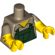 Torso, Dual Molded Arms, Dark Green Overalls over Shirt Print, Dark Tan Sleeves Pattern, Yellow Arms and Hands Dark Tan