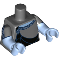 Torso, Dual Molded Arms, Tunic, Black with Undershirt Print, Dark Bluish Gray Sleeves Pattern, Bright Light Blue Arms and Hands Dark Bluish Gray