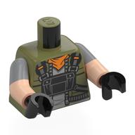 Torso, Dual Molded Arms with Jacket, Light Bluish grey Shirt, Black Straps/Harness, Orange Handkerchief print, Light Bluish Gray Sleeves Pattern, Light Nougat Arms, Black Hands Olive Green