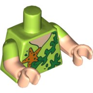 Torso, Dual Molded Arms, V Neck Shirt with Seaweed and Starfish Print, Lime Sleeves Pattern, Light Nougat Arms and Hands Limette