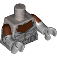 Torso, Dual Molded Arms, Muscles, Armor, Reddish Brown Neck Print, Reddish Brown Sleeves Pattern, Light Bluish Gray Arms and Hands Flat Silver