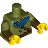 Torso, Dual Molded Arms, Tunic, Blue Cape, Reddish Brown Strap and Belt Print, Olive Green Sleeves Pattern, Dark Brown Arms, Yellow Hands Olive Green