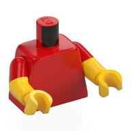 Torso, Dual Molded Arms with Red Sleeves Pattern, Yellow Arms and Hands Red