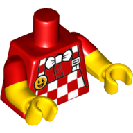 Torso, Dual Molded Arms, Checkered Apron and White Bow Tie, Smile Button Print, Red Sleeves Pattern, Yellow Arms and Hands Red