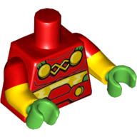Torso, Dual Molded Arms, Armor, Yellow Midriff, Green Cape Ends with Gold Circles Print, Red Sleeves Pattern, Yellow Arms, Bright Green Hands Rot
