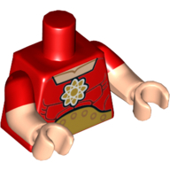 Torso, Dual Molded Arms, Muscles, Gold Atomic Symbol and Large Belt print, Red Sleeves Pattern, Light Nougat Arms and Hands Red