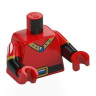 Torso, Dual Molded Arms with Black Belt, Gold Belt Buckle, Necklace with Blue Jewel, White Stripes on Arms print, Red Sleeves Pattern, Black Arms and Hands Red