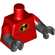 Torso, Dual Molded Arms, Muscles 'i' Incredibles Logo Print, Red Sleeves Pattern, Black Arms and Hands Red