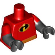 Torso, Dual Molded Arms, 'I' Incredibles Suit, Orange Belt Print, Red Sleeves Pattern, Black Arms and Hands Red