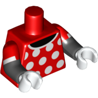 Torso, Dual Molded Arms, Dress Top with White Collar and Polka Dots Front and Back Print, Red Sleeves Pattern, Black Arms, White Hands Red