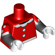Torso, Dual Molded Arms, White Collar, Buttons Belt Print (Minnie Mouse), Red Sleeves Pattern with White Spots Print, Black Arms, White Hands Red