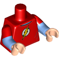 Torso, Dual Molded Arms, Shirt with Yellow Lightning Bolt, Flash Symbol Print, Red Sleeves Pattern, Medium Blue Arms, Light Nougat Hands Rot