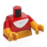 Torso, Short Shirt, Bright Orange Belly, White Bib print, Dual Molded Arms with Red Sleeves Pattern, Bright Orange Arms, Hands Rot