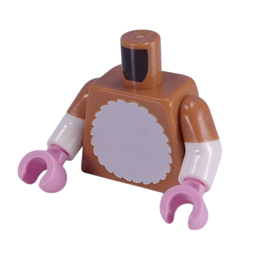 Torso, Dual Molded Arms, White Fur Chest, Tail print, with Medium Nougat Sleeves Pattern, White Arms, Bright Pink Hands Mittelnougat