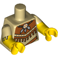 Torso, Dual Molded Arms, American Indian, Tribal Necklace, 3 Feathers, Fringe Print, Tan Sleeves Pattern, Yellow Arms and Hands Tan