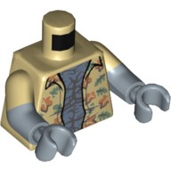 Torso, Dual Molded Arms, Shirt with Leaves and Flowers, Open over Sand Blue Chest Print, Tan Sleeves Pattern, Sand Blue Arms and Hands Tan