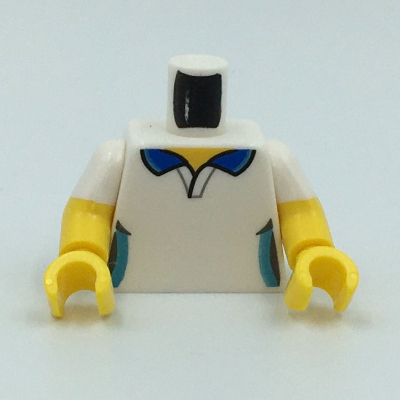 Torso, Dual Molded Arms, Shirt, Dark Blue Collar, Dark Turquoise Sided print, White Sleeves Pattern, Yellow Arms and Hands White