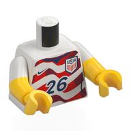 Torso, Dual Molded Arms with Football Shirt, Red/Dark Red Wavy Flag Stripes, Dark Blue USA, Nike Logo, '26' print, White Sleeves Pattern, Yellow Arms and Hands White