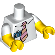 Torso, Dual Molded Arms, Shirt with Tie and ID Badge Print, White Sleeves Pattern, Yellow Arms and Hands Weiß
