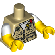 Torso, Dual Molded Arms, Vest with Zipper, Pockets, Fish Sign and Fishing Hooks Print, White Sleeves Pattern, Yellow Arms and Hands Tan