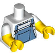 Torso, Dual Molded Arms, Shirt with Black Stripes and Medium Blue Overalls Print, White Sleeves Pattern, Yellow Arms and Hands White