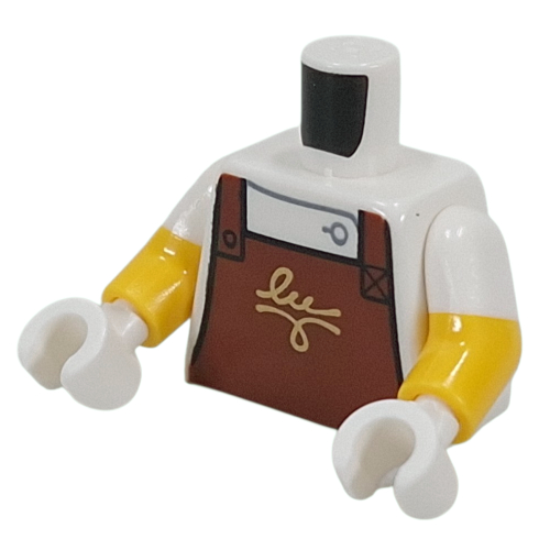 Torso, Dual Molded Arms with Reddish Brown Apron, Gold Scribbling print, White Sleeves Pattern, Yellow Arms, White Hands Weiß