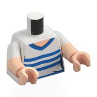 Torso, Dual Molded Arms with Shirt, Blue Collar, Stripes print, White Sleeves Pattern, Light Nougat Arms and Hands White