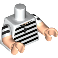 Torso, Dual Molded Arms, Swimming Suit Black and White Stripes Print, White Sleeves Pattern, Light Nougat Arms and Hands White
