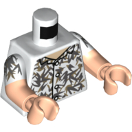Torso, Dual Molded Arms, Olive Green and Dark Bluish Gray Design Print, White Sleeves Pattern, Light Nougat Arms and Hands Weiß