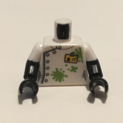 Torso, Dual Molded Arms, Lab Coat, Badge, Lime Smudges, Back Lining Print, White Sleeves Pattern, Black Arms and Hands White