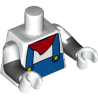 Torso, Dual Molded Arms, Shirt, Blue Overall, Yellow Buttons, Red Bow Tie Print (Mickey Mouse), White Sleeves Pattern, Black Arms, White Hands Weiß