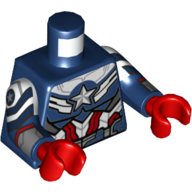 Torso, Dual Molded Arms, Armor with Silver and White Panels and Star, Red Stripes print, White Sleeves Pattern, Dark Blue Arms, Red Hands Dunkelblau