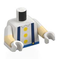 Torso, Dual Molded Arms with Dark Blue Suspenders, Yellow Buttons, Blue Belt print, White Sleeves Pattern, Tan Arms, White Hands Weiß