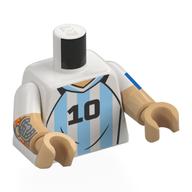 Torso, Dual Molded Arms with White/Bright Light Blue Football Shirt, Black '10' 'MESSI', Blue Band on Arm, Tattoo print, White Sleeves Pattern, Warm Tan Arms and Hands Weiß