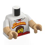 Torso, Dual Molded Arms with Red/Yellow 'SENNINHA', Minifig print, White Sleeves Pattern, Warm Tan Arms and Hands White