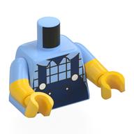 Torso, Dual Molded Arms with Dark Blue Overalls, Plaid Shirt print, Bright Light Blue Sleeves Pattern, Yellow Arms and Hands Leuchtendes Hellblau