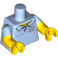 Torso, Dual Molded Arms, Shirt Collar with Chest Hair, Hammer and Saw Print, Bright Light Blue Sleeves Pattern, Yellow Arms and Hands Bright Light Blue
